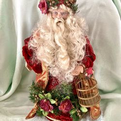 Vintage Old World Father Christmas Santa Tree Topper With Birdcage 