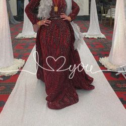 Deep Red Mermaid  Dress With Overskirt