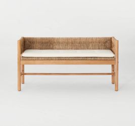 Elden Wood Bench with Wicker Back and Loose Cushion Seat Beige - Threshold™ designed with Studio McGee