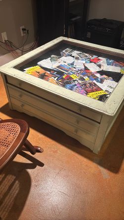 Coffee Table With Glass Display Top And Drawers