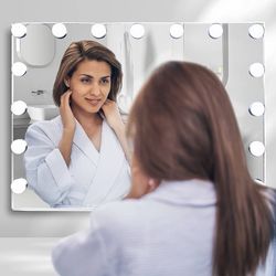 Hollywood Vanity Mirror with Lights, 15 Dimmable LED Bulbs 3 Color Lighted Makeup Mirror 