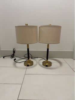 Table Lamp Set (2) – Brass/Black, USB Ports, 3-Way Touch Dimmer – $30