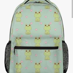 Frog Lotus Theme Laptop Backpack, School Backpack with Multiple Pockets Hiking Shoulder Daypack Large College Backpack for Boys Girls Kids Teenage