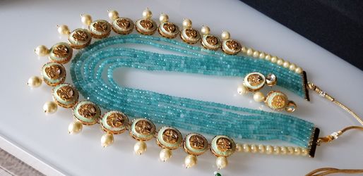 Indian pastel jewelry beaded necklace turquoise blue pearl necklace