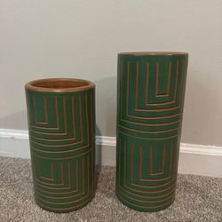 Green Ceramic Flower Vases Cylinder Set