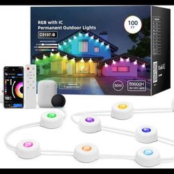 Smart Permanent Outdoor Lights, RGB with IC + White(6000K), Under-Eave Lighting, 100ft/72 LEDs/