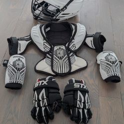 Boys Lacrosse Helmet, Pads and Gloves