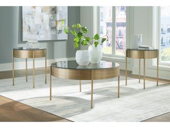 Brand New Stylish & functional aged brass tone finish 3 Pc Coffee Table Set