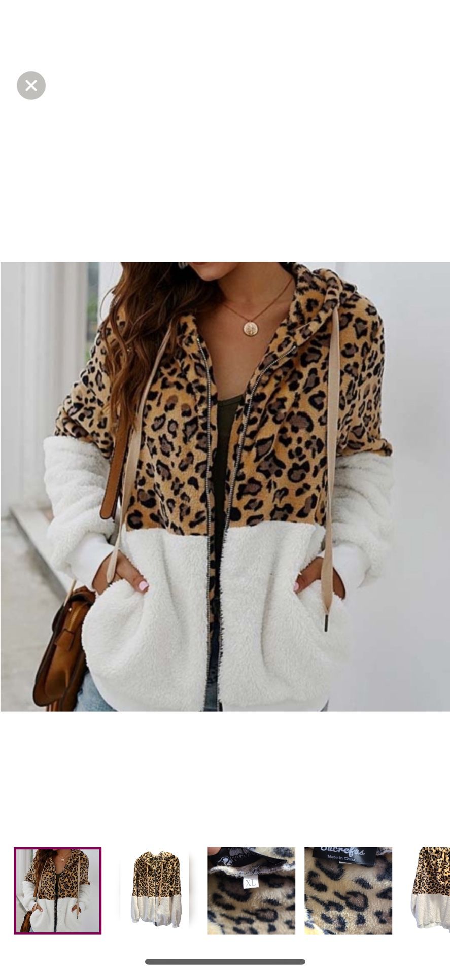 Sucrefas Leopard color block fuzzy hooded Jacket Size XL Women’s 