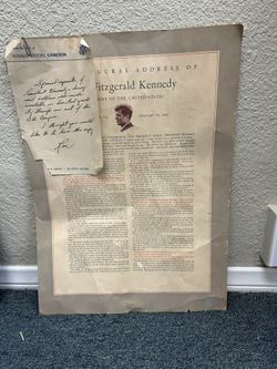 Poster Of JFK Inaugural Address. Hand Written Note From US Representative Ronald Brooks Cameron 1960’s