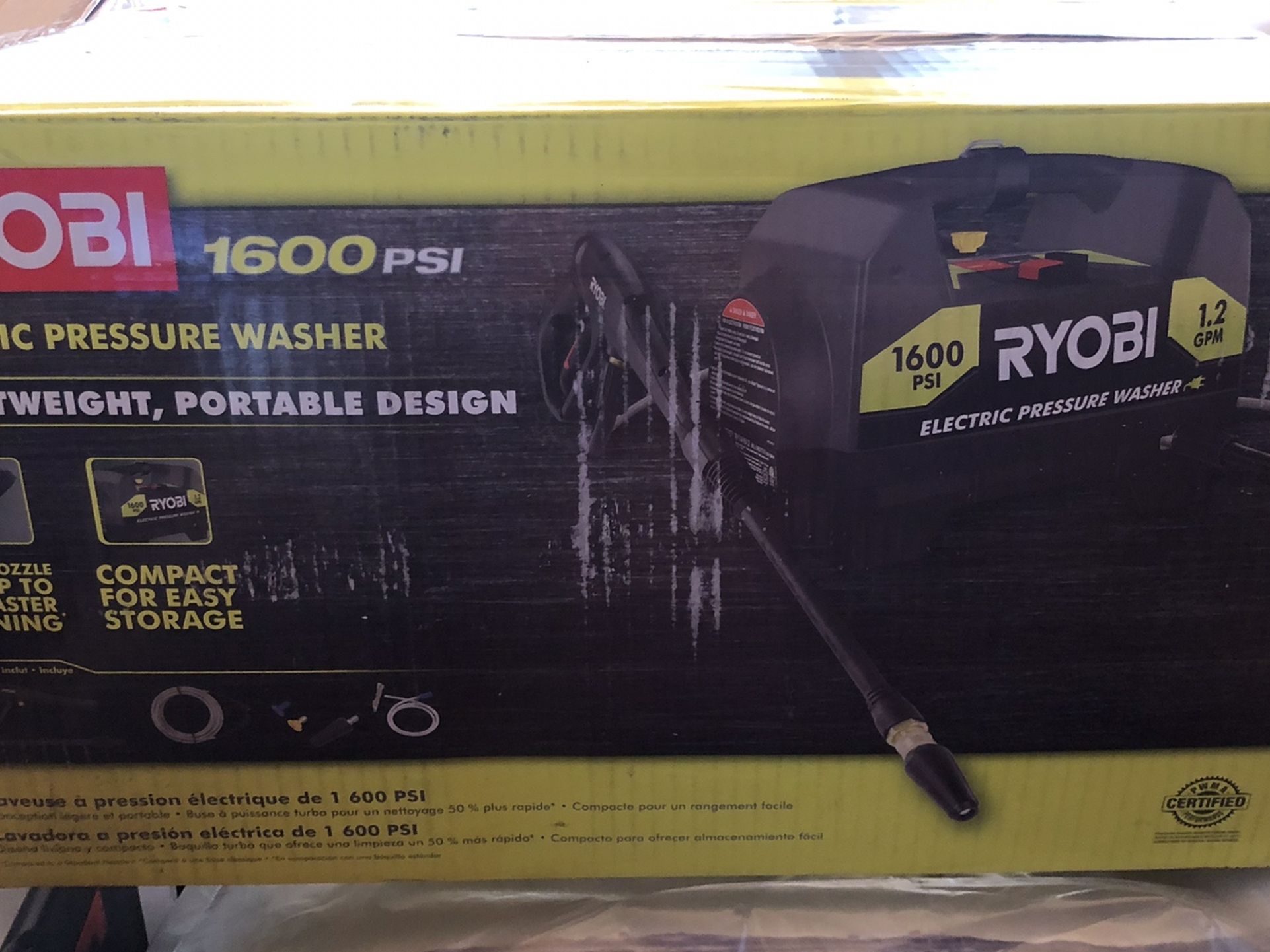 BRAND NEW RYOBI 1,600 PSI 1.2 GPM Electric Pressure Washer