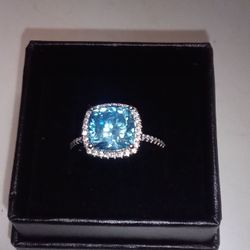 .925 Sterling Silver London Blue Sapphire 9A CZ Cushion Cut Ring Size 7