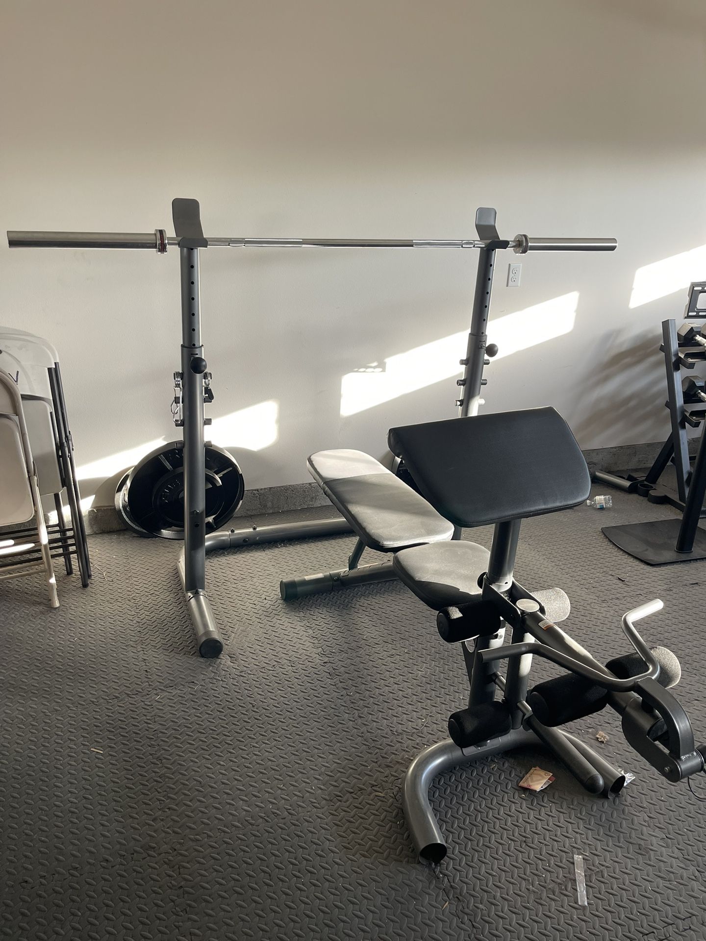 Weight Bench w/ Olympic Bar And Weights