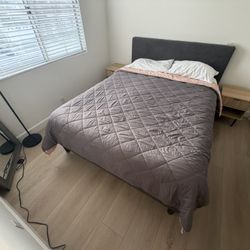 Headboard and Bed Frame, Queen size- gray, mattress included