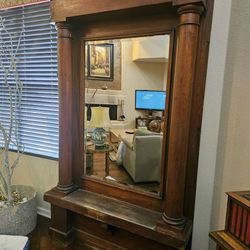 Antique Mirror In Huge Oak Frame