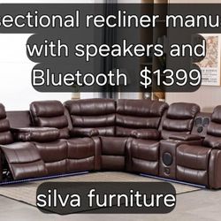 Sectional Recliner Manual Speakers And Bluetooth 