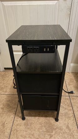Black End Table with Built-In Power Outlets
