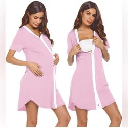 Nursing Sleepshirt Women Button-Front Nightshirt Short Sleeve Nightgown 