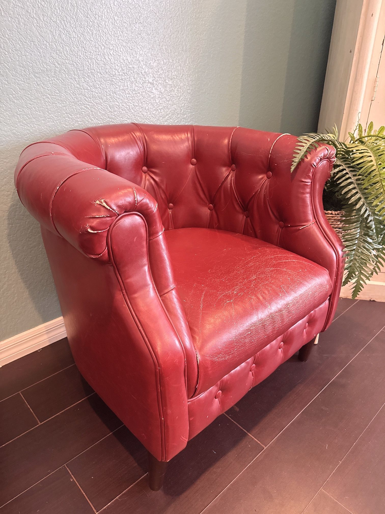 Vintage Red Leather Club Chesterfield Chair – Worn & Character Filled