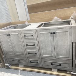 Bathroom vanity cabinet 60” solid mango Quartz top with sinks and backsplash