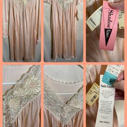 Vintage Nwt Shadowline Peach Nightgown & Robe Set
