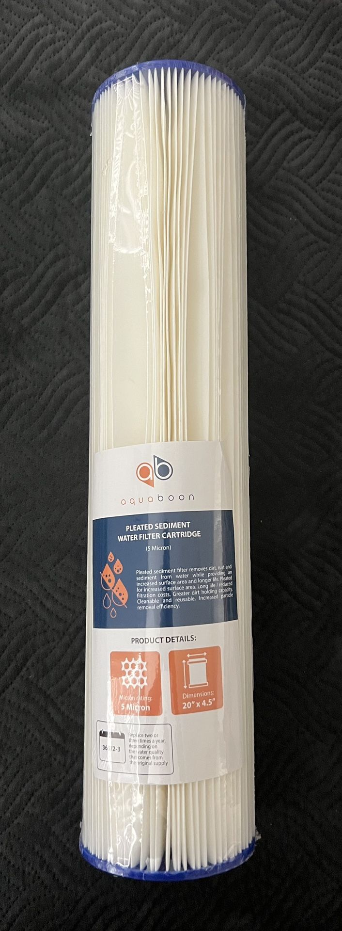Aquaboon 5 Micron 20" Pleated Sediment Water Filter Replacement Cartridge | Whole House Sediment Filtration | Compatible with ECP5, AP810-2, HDC3001,