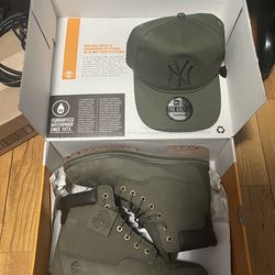 Timberland Waterproof Boots (Size 9) + Yankees Snapback – Olive Green Set