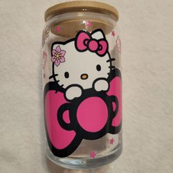 16oz Glass Can Cup w/bamboo lid & straw