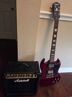 Gibson Epiphone SG Electric Guitar with Marshall MG series Combo Amplifier and padded guitar case