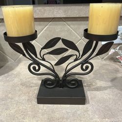 Wrought Iron Bronze Leaf Double Candle Stand