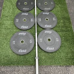 PRX Bumper Plates + Get Rxd Olympic Barbell (145lbs) 