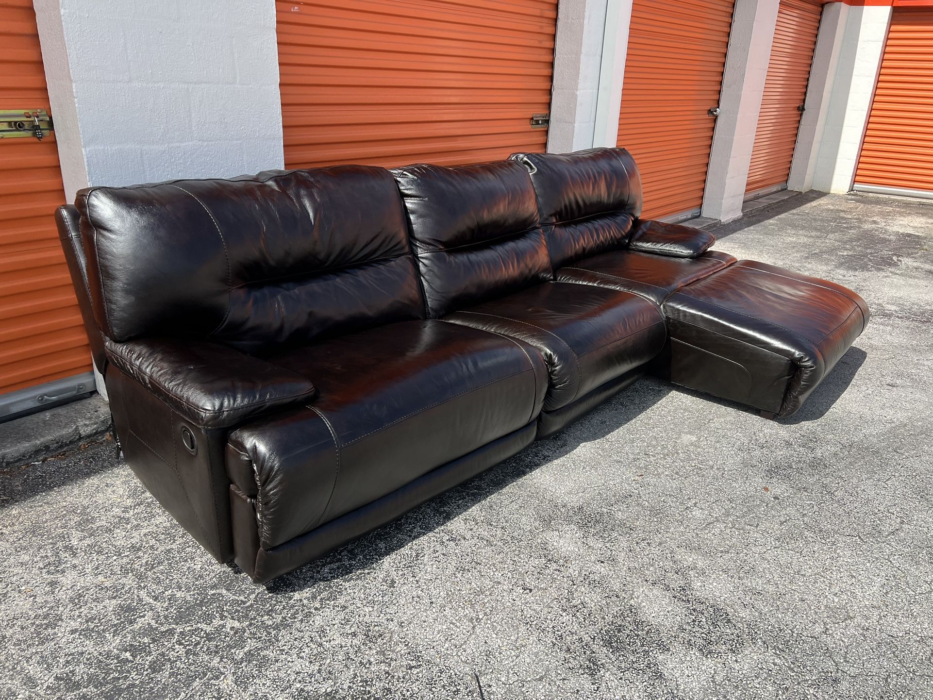 Dark Brown Leather Recliner Sectional Sofa Couch