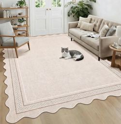 5x7 Area Rugs Modern Washable Rugs Living Room, Beige