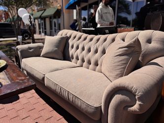 (3 Items)Tufted Chesterfield Sofa with Throw Pillows