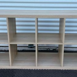 Light oak or natural wood 8-cube storage organizer or bookshelf 