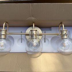 Gold Bathroom Vanity Light Fixture With Clear Glass Shade - Free Delivery