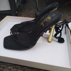 Black Lace Up Gold Heels