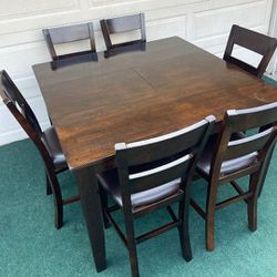 7-PC SOLID WOOD HIGH TOP DINING SET (TABLE AND 6 PADDED CHAIRS)