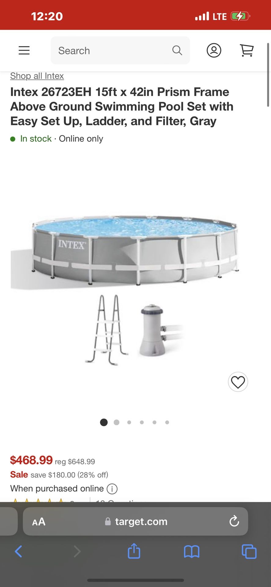 Intex Prism 15ft X 42in Pool FRAME, PUMP, SKIMMER AND LADDER **No Pool