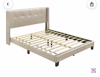 Arshaun Vegan Leather Wingback King Bed