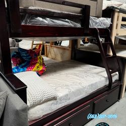 Triple Cherry Bunk Bed With Mattresses New Trundle Cama