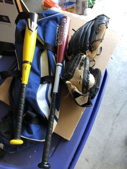 Baseball bats and gloves set