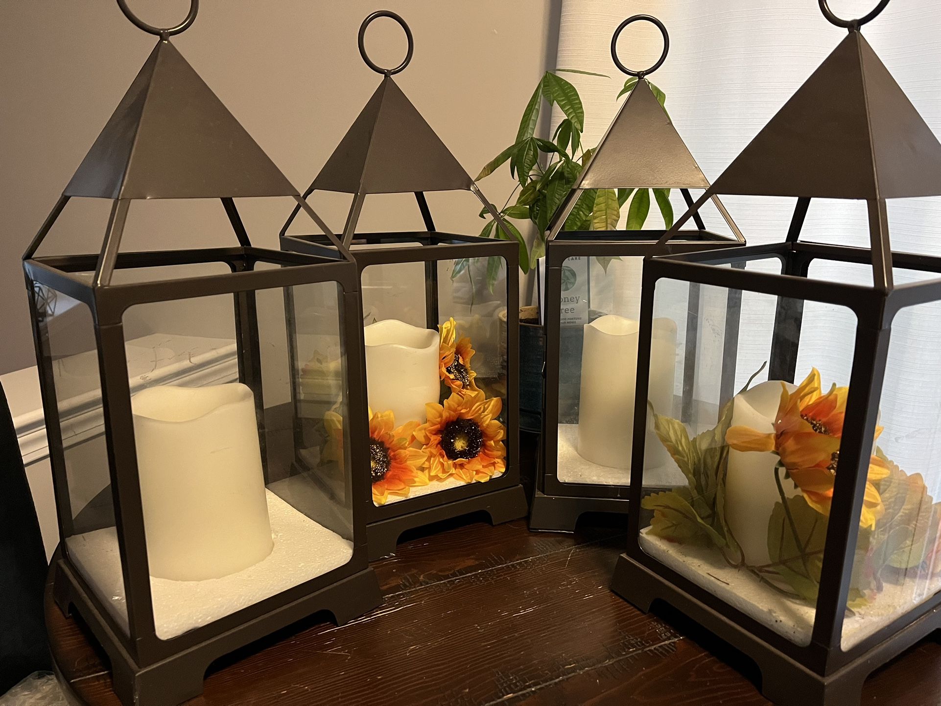 4 Glass Lanterns With Battery Operated Candles Wedding Decorations