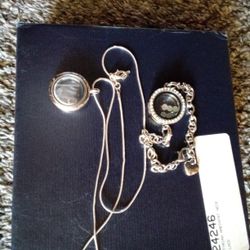 Glass Locket Necklace  With Bracelet  