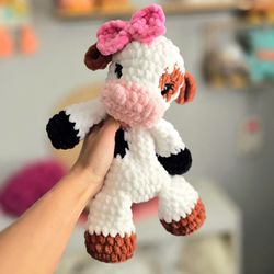 Crochet Cow Snuggler Plushie Stuffed Animal  Baby Toddler Toy