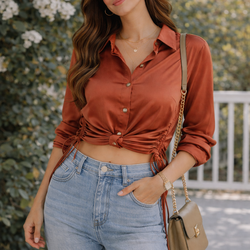Self Esteem Rust Button-Up Blouse – Adjustable Side Tie – Size L