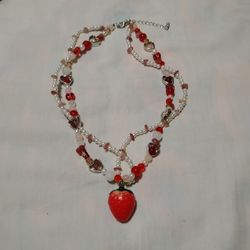 Pearls Beaded Strawberry And Hearts  Choker necklace