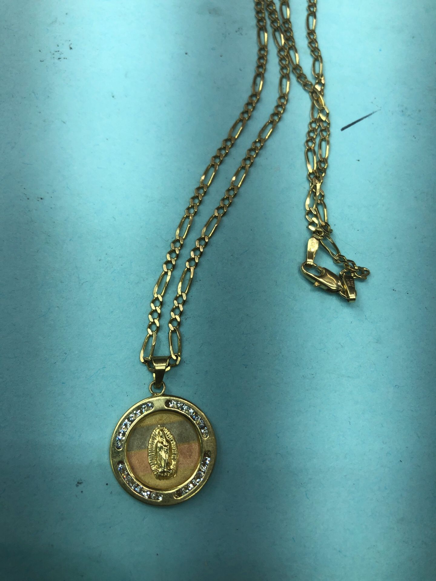 14k gold chain and virgin charm both 14k for Sale in Los Angeles, CA