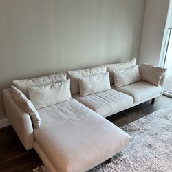 Article Couch: Leo 114.5" Slipcover Left Sectional - Shell Ivory, Beige Color