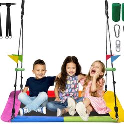 Large Platform Tree Swing 60" x 32", 800lb Weight Capacity, Indoor Outdoor Play Swing Set for Kids Adults, Adjustable Rope, Mesh Mat,Wear-Resistant Tr